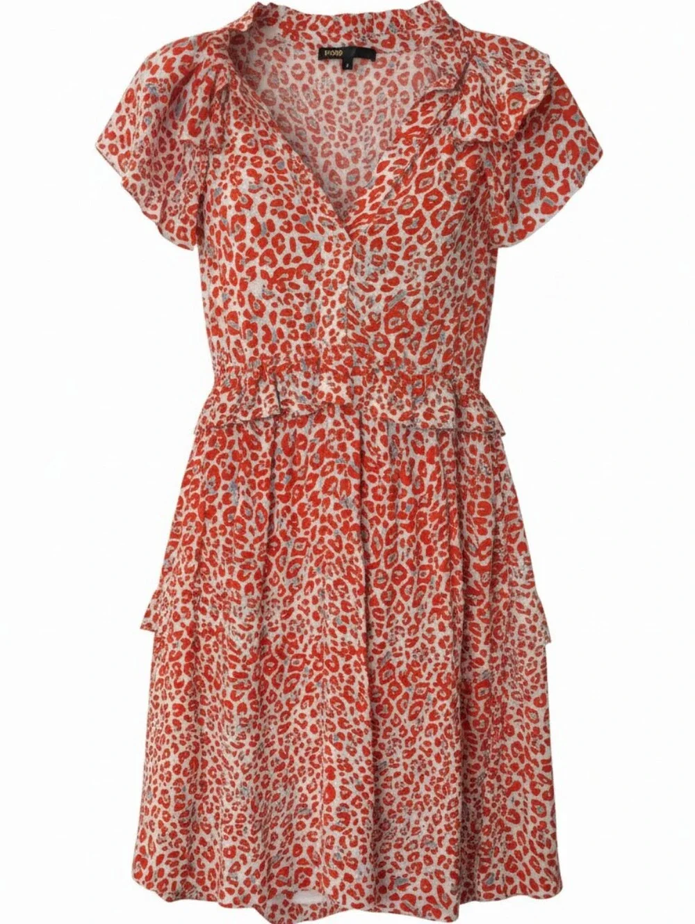 Maje Rutti Leopard Print Ruffle Mini Dress - Picture 1 of 11